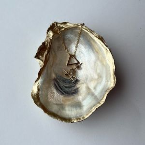 Handmade Natural Oyster Shell Ring Dish with Gold Trim